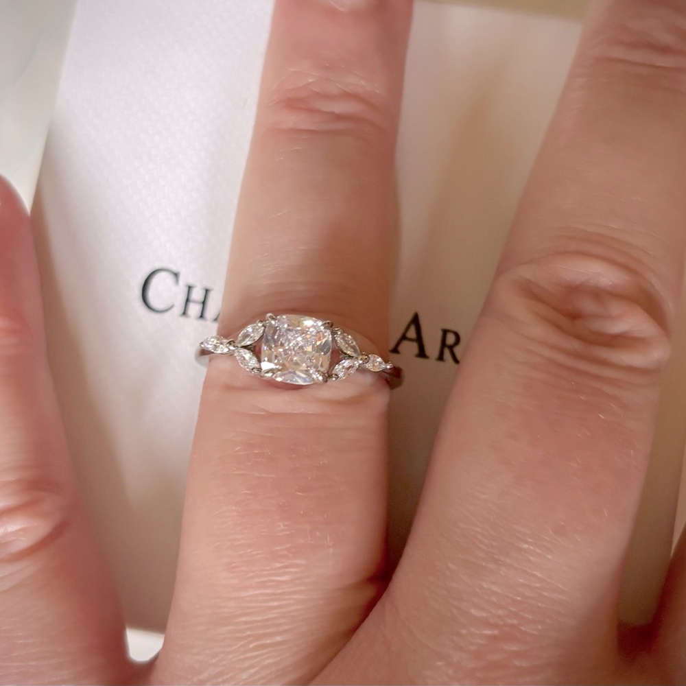 Charmed Aroma-Rhodium Plated Silver Ring-Leaf Detail On Sides